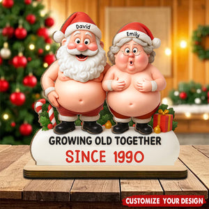 Growing Old Together Santa And Mrs Claus Figurine, Wood Plaque, Gift For Couples