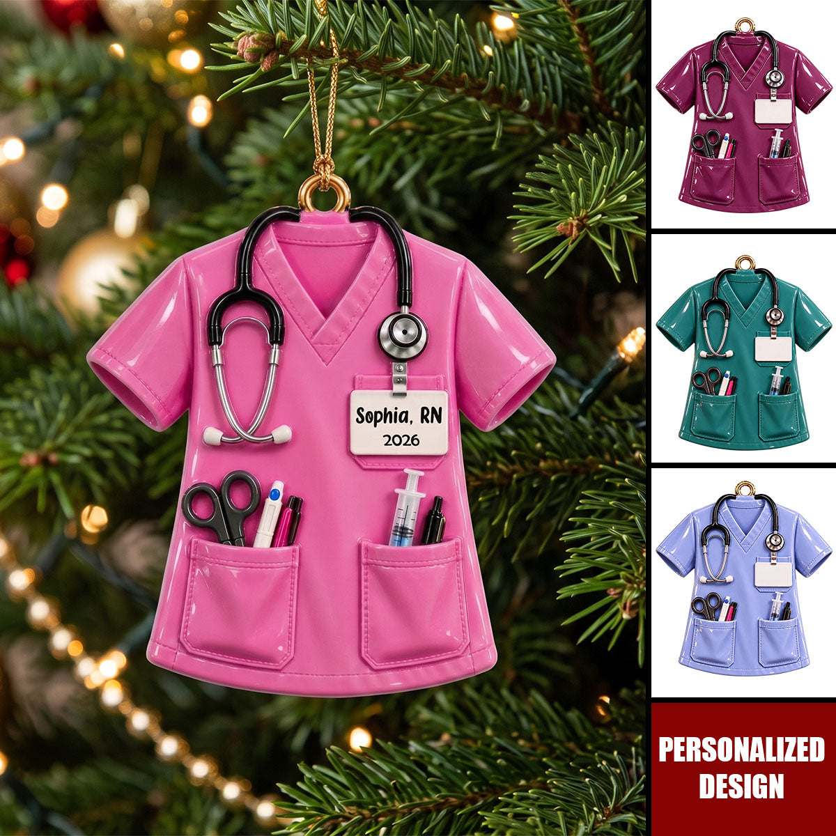 Personalized Nurse Scrubs Ornament, Nurse Christmas Ornament