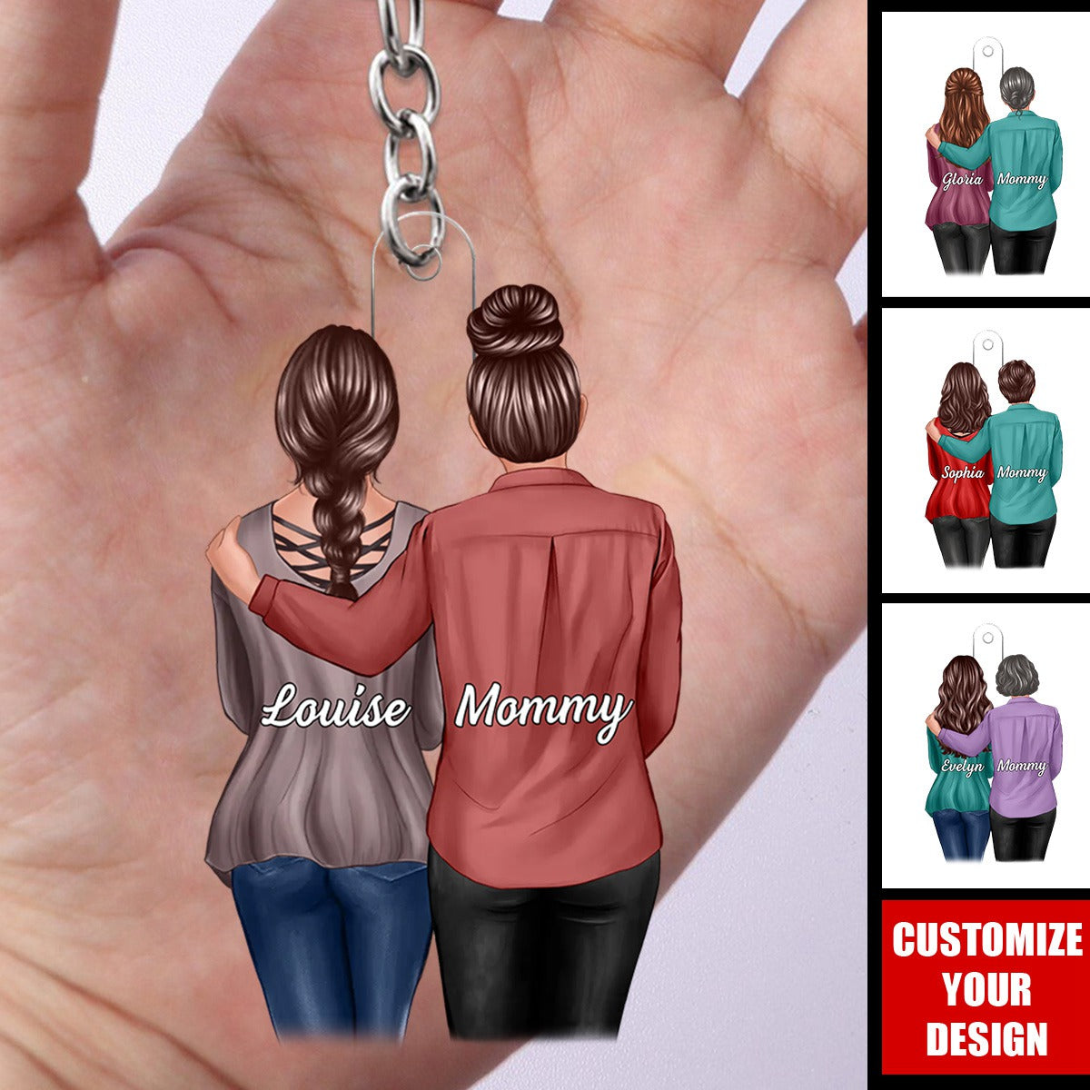 Mom And Daughter Standing Together - Personalized Acrylic Keychain