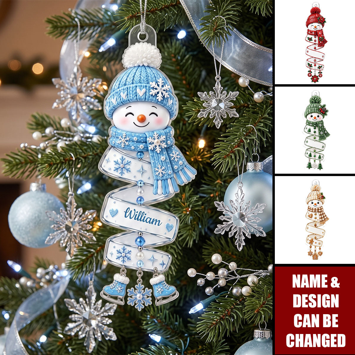 Christmas Snowman Spiral Style Custom Kids Names, Family Member Names - Personalized Acrylic Ornament