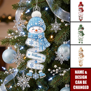 Christmas Snowman Spiral Style Custom Kids Names, Family Member Names - Personalized Acrylic Ornament