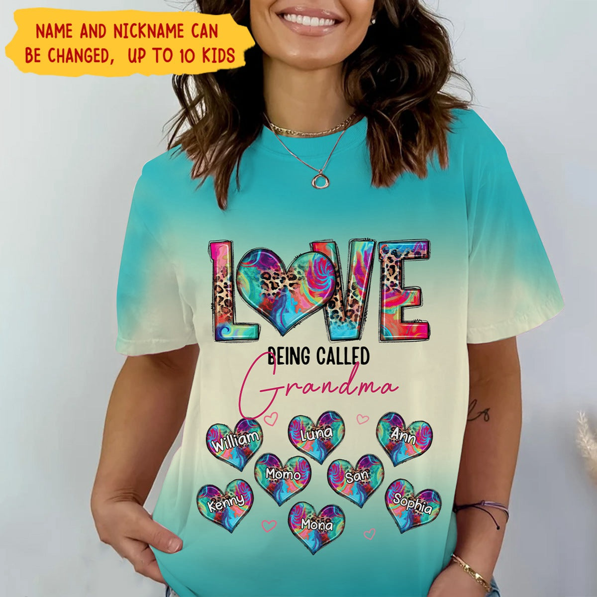 Love Being Called Grandma Teal Color Turquoise Color Personalized 3D T-shirt