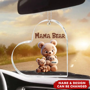 Cute Nana Bear With Little Bear Kids - Personalized Car Ornament