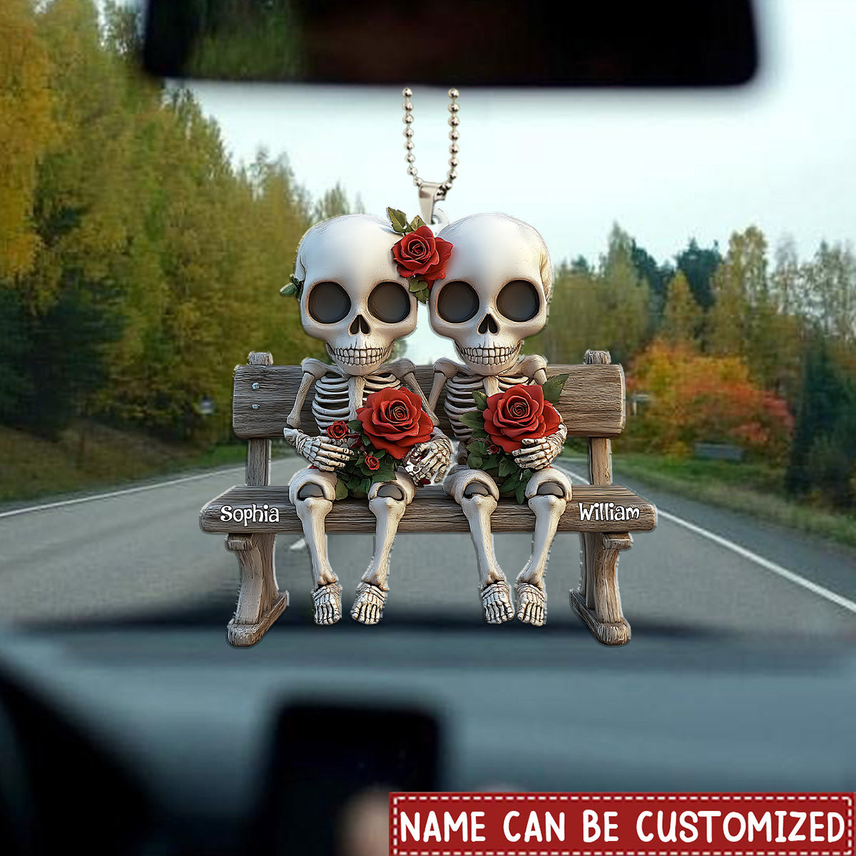 Skull Couple With Red Roses - Personalized Couple Ornament