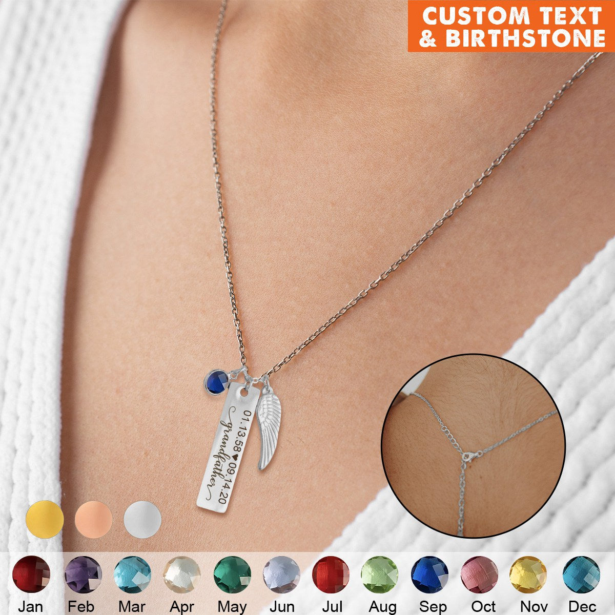 Birthstone Pendant Loss of a Loved One Wing Memorial Personalized Monogram Necklace