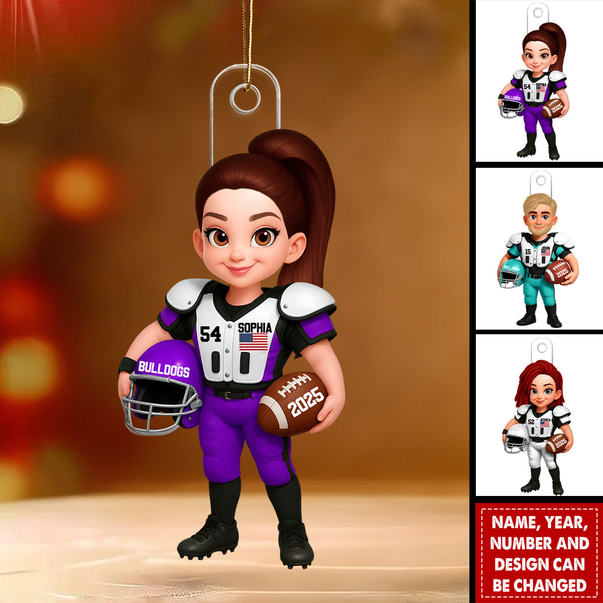 3D Effect Proud American Football Player - Personalized Christmas Acrylic Ornament