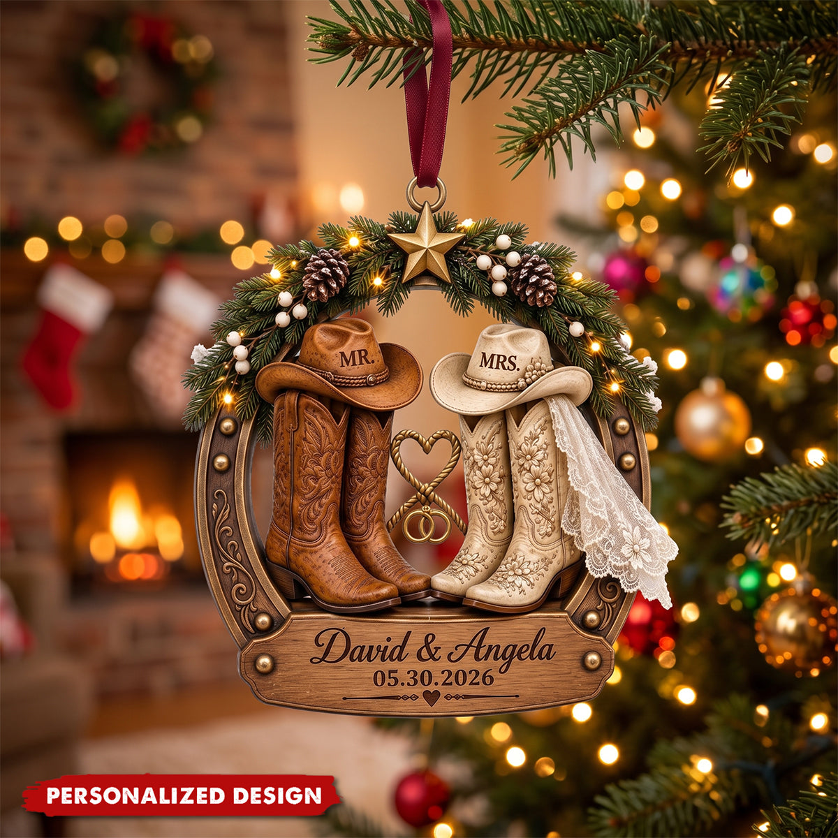 Personalized Western Cowboy Boots Ornament, Custom First Christmas Married 2026, Couple Keepsake