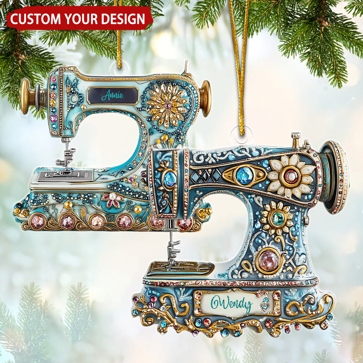 Exquisite Sewing Machine Personalized Christmas Ornament, Gift For Sewer