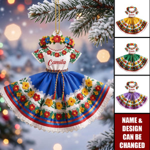 Hispanic Heritage Dress, Personalized Custom Acrylic Ornament, Gift For Family