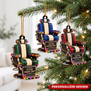 Custom Name Barber Chair Christmas Acrylic Ornament, Christmas Tree Hanging Decor