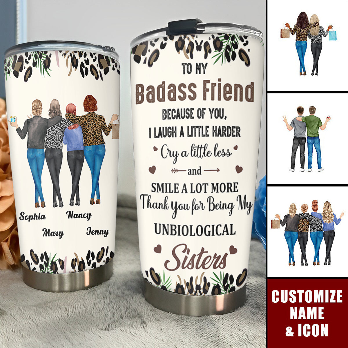 Because Of You I Laugh A Little Harder Friendship - Personalized Tumbler Cup - Gift For Best Friends, BFF, Sisters