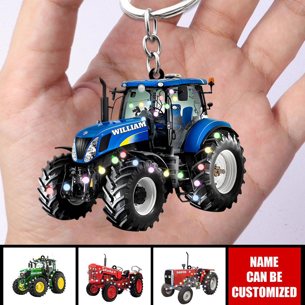 Farmer Tractor With Christmas Light Personalized Keychain