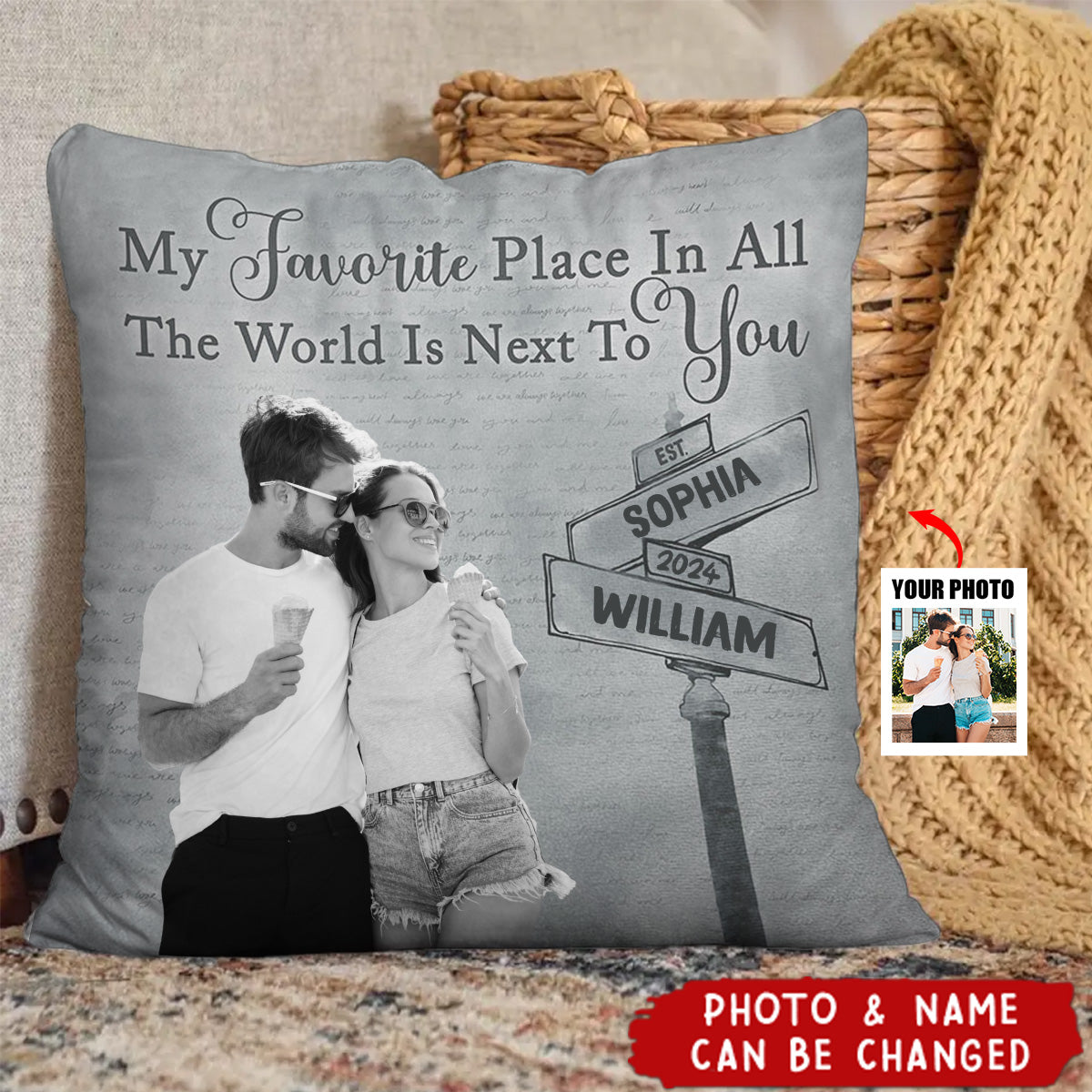 Custom Photo My Favorite Place In All The World - Personalized Pillow