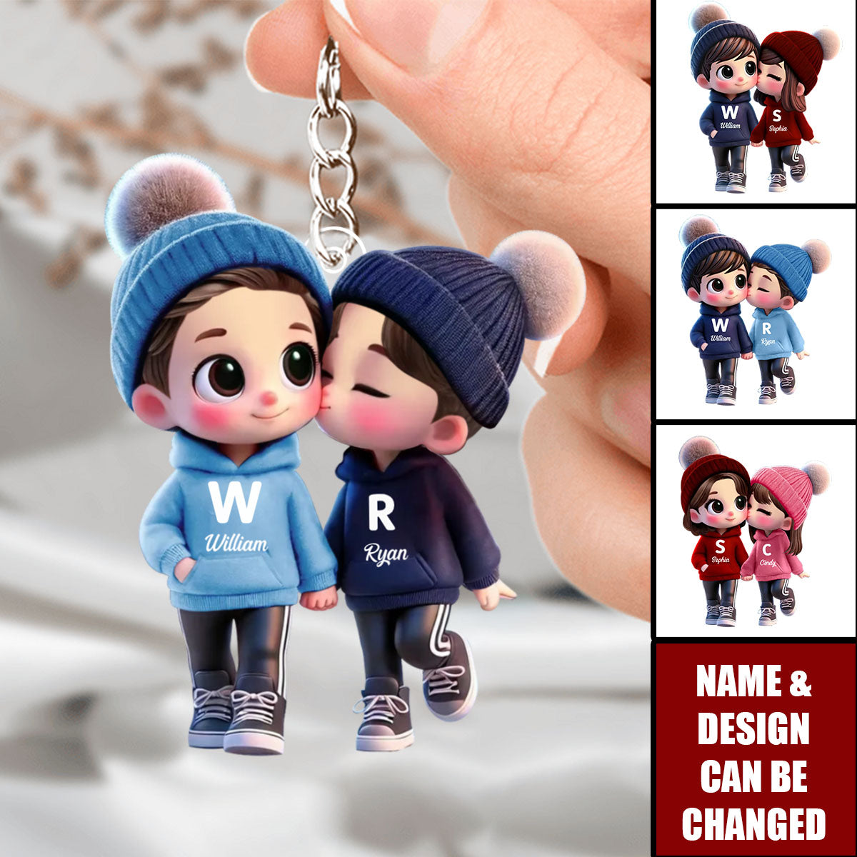 Cute Cartoon Couple Walking Together Personalized Acrylic Keychain