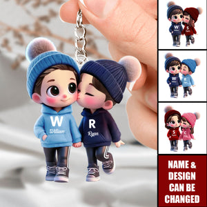 Cute Cartoon Couple Walking Together Personalized Acrylic Keychain