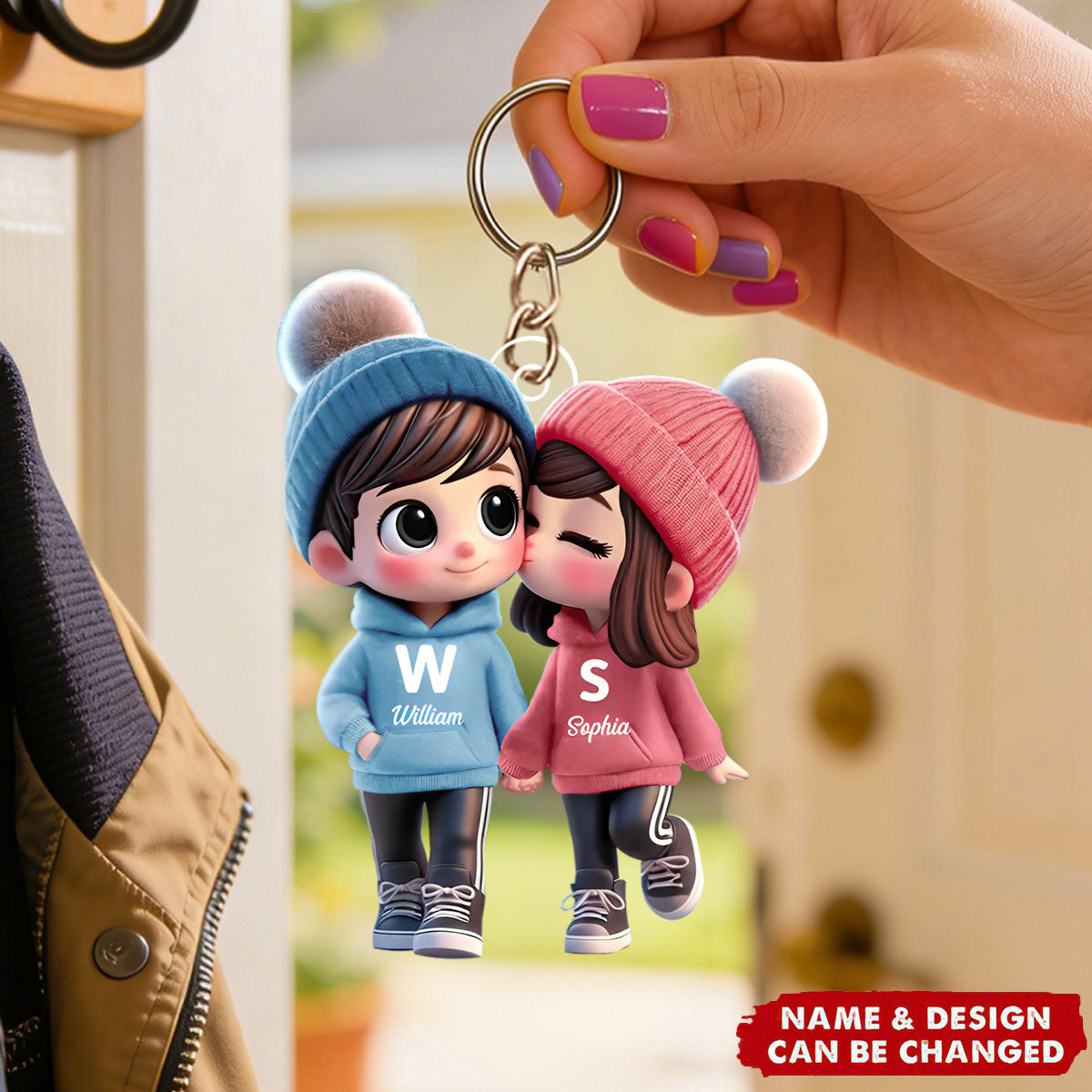 Cute Cartoon Couple Walking Together Personalized Acrylic Keychain