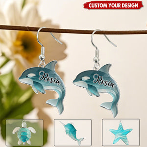 Sea Glass Turtle - Personalized Turtle Earrings