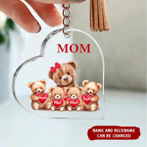 Mama Bear With Little Kids Personalized Acrylic Keychain Mother's Day Gift