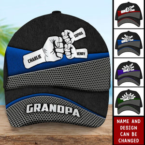Grandpa Fist Bump Metal Printed Personalized Classic Cap, Father's Day Gift For Grandpa, Gift For Dad