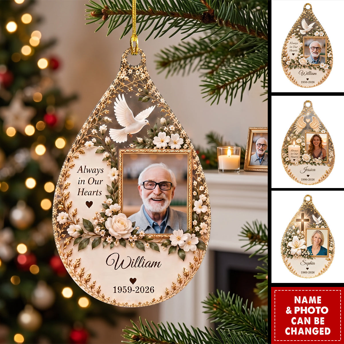 Guardian Angel Photo Memorial Ornament – Personalized Shaped Acrylic Keepsake – In Memory Of A Loved One