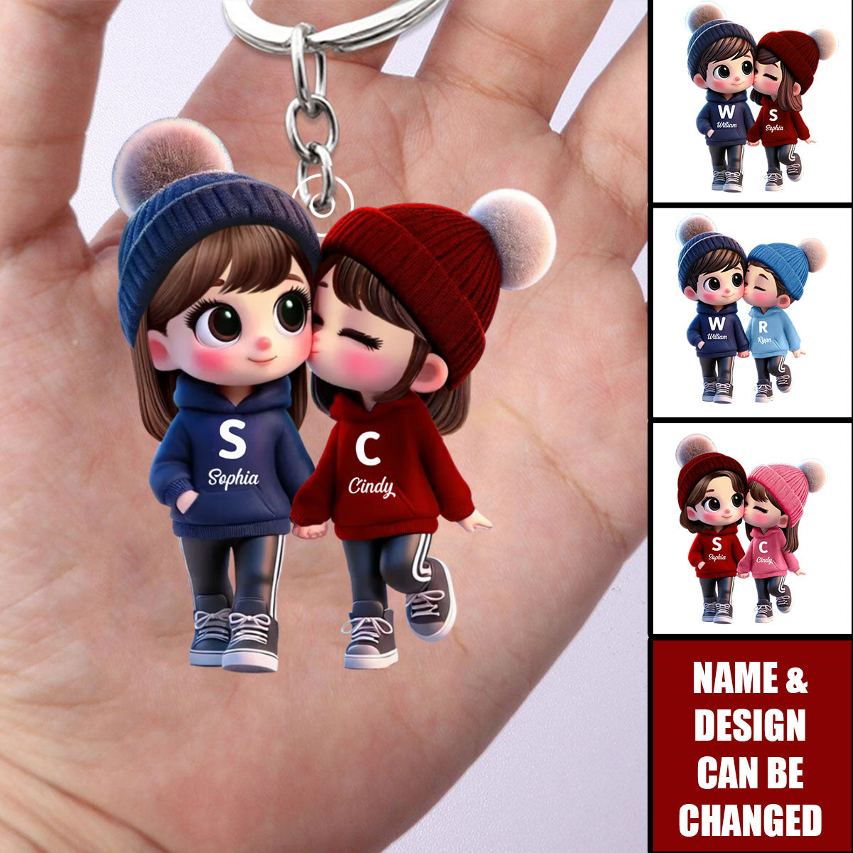 Cute Cartoon Couple Walking Together Personalized Acrylic Keychain