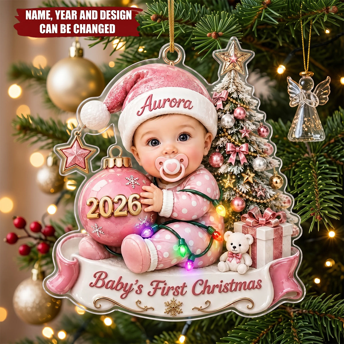Custom Baby’s First Christmas Ornament , Custom Baby Name Acrylic Ornament,Newborn Baby Gift