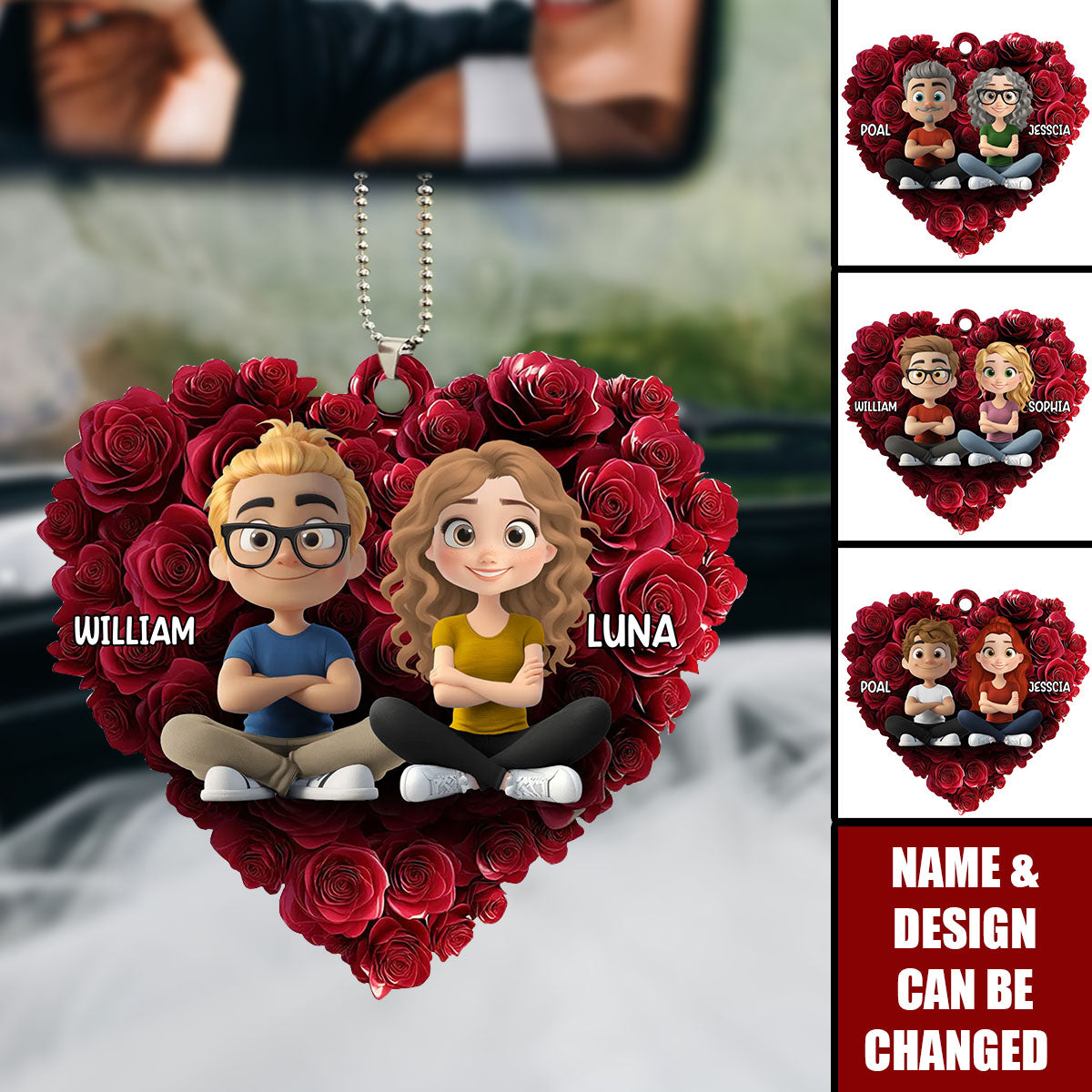 Rose Heart Couple - Personalized Custom Acrylic Ornament