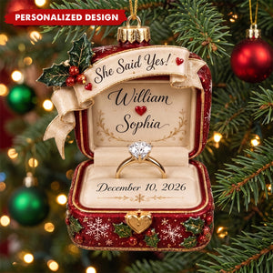 Personalized Couple Engagemen Acrylic Ornament, She Said Yes Christmas Ornament, First Christmas Engaged Gift