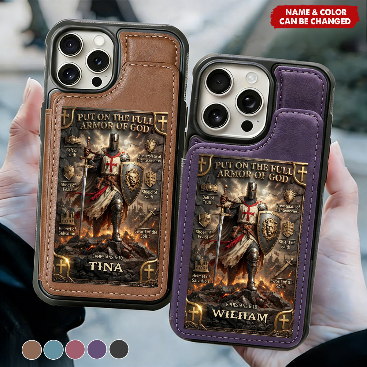 Armor Of God Personalized Leather Flip Wallet Phone Case