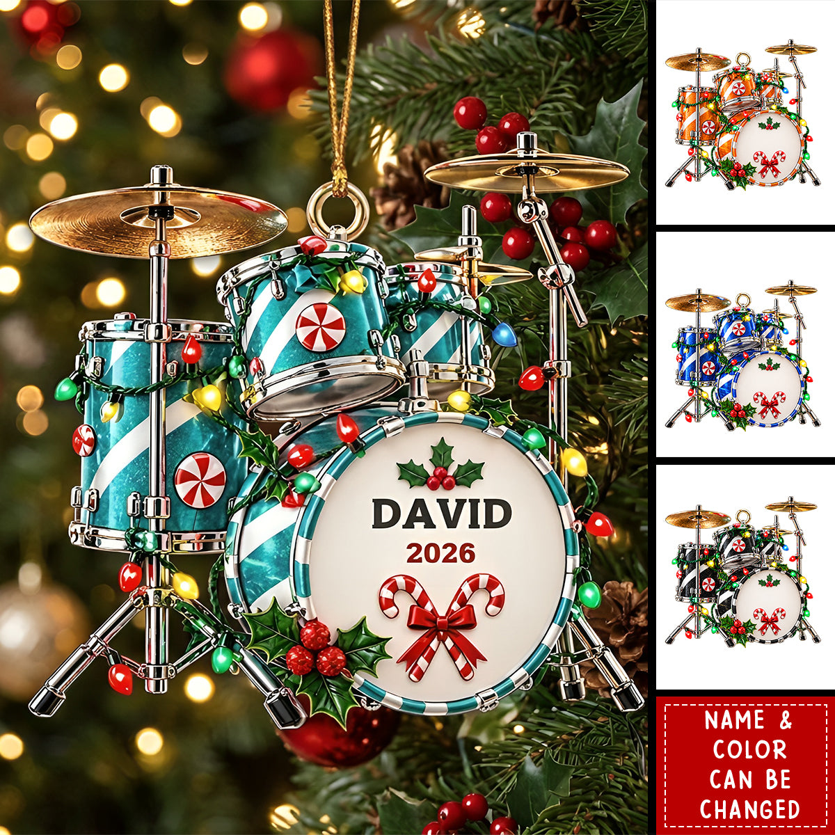 Personalized Drum Christmas Ornament - Gift For Drummers & Drum Lovers