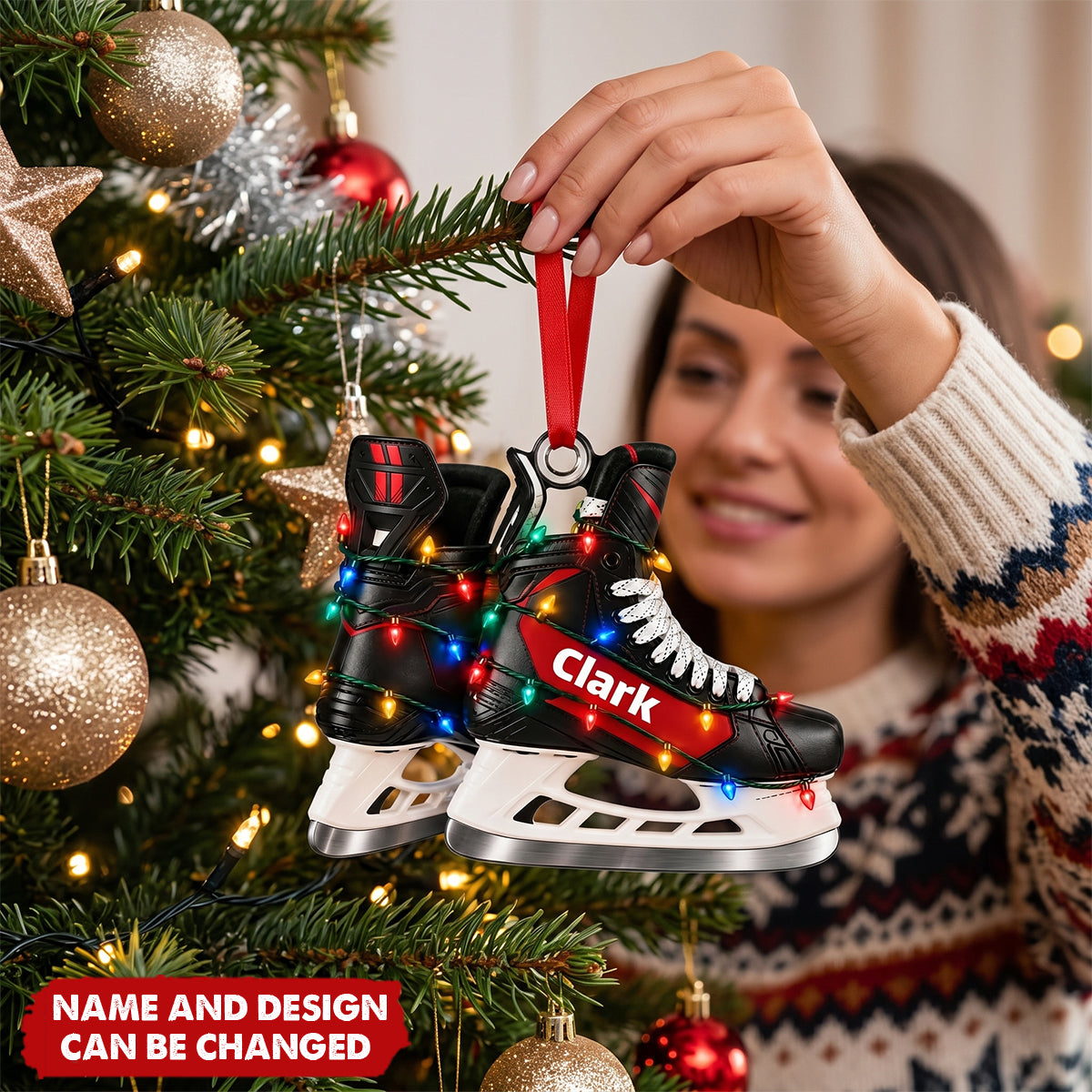 Personalized Ice Hockey Christmas Ornament, Custom Name Hockey SkatesAcrylic Keepsake