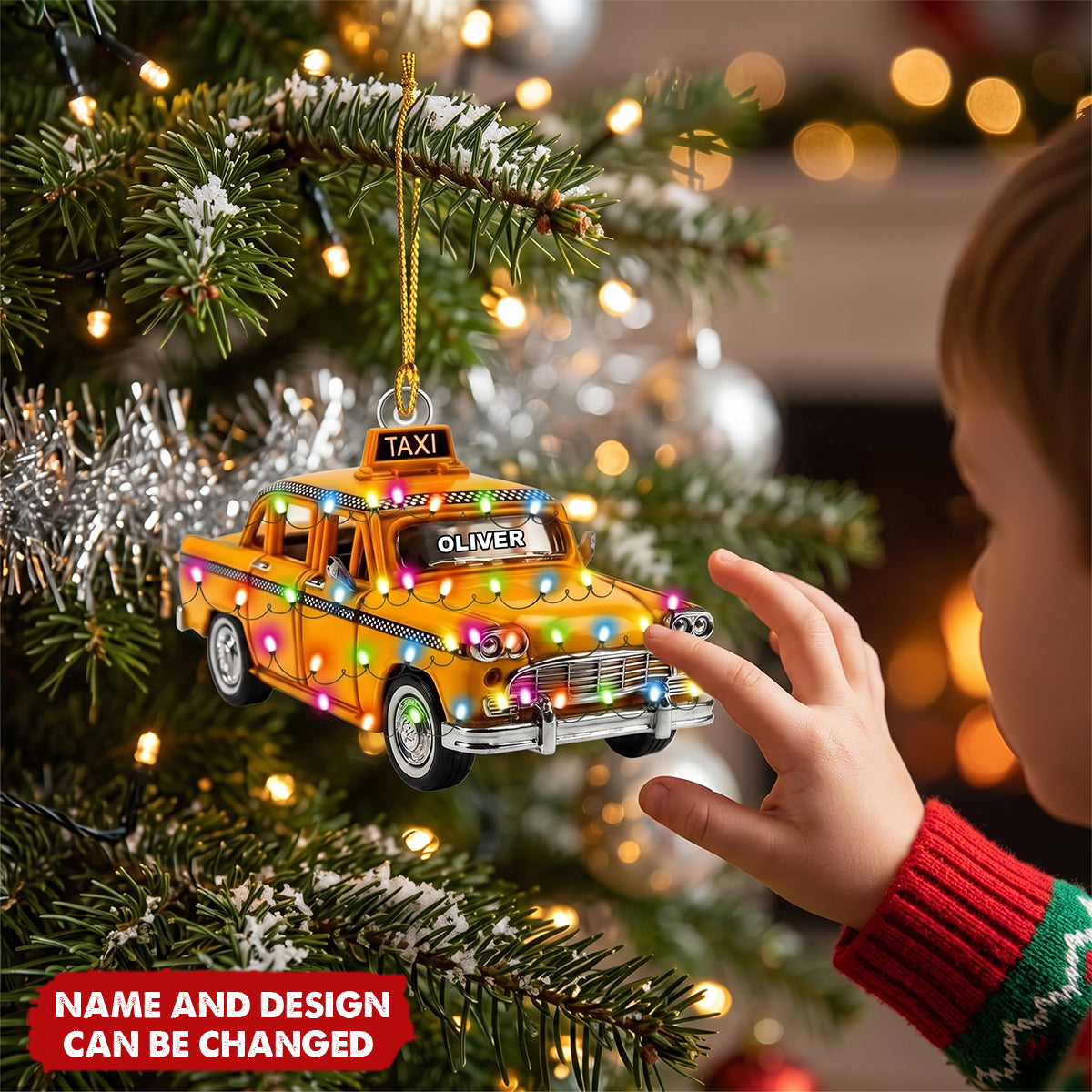 Personalized Taxi Christmas Ornament, Custom Name Taxi Cab Ornament
