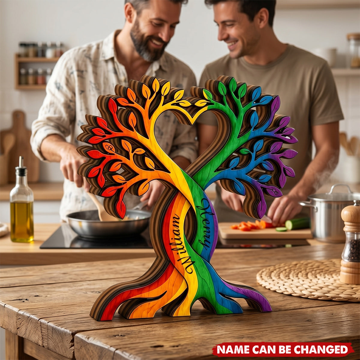 Personalized Pride Love Tree Wooden Block, LGBTQ Gift, Anniversary Keepsake
