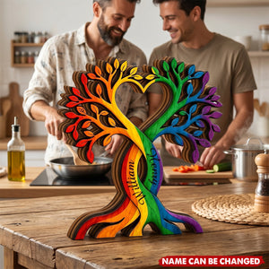 Personalized Pride Love Tree Wooden Block, LGBTQ Gift, Anniversary Keepsake