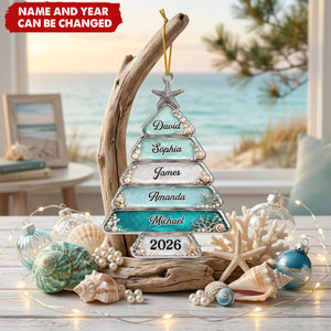Custom Sea Glass Acrylic Ornament - Personalized Christmas Birthday Gifts For Mom, Dad, Brother, Sister - Christmas Love Never Fades
