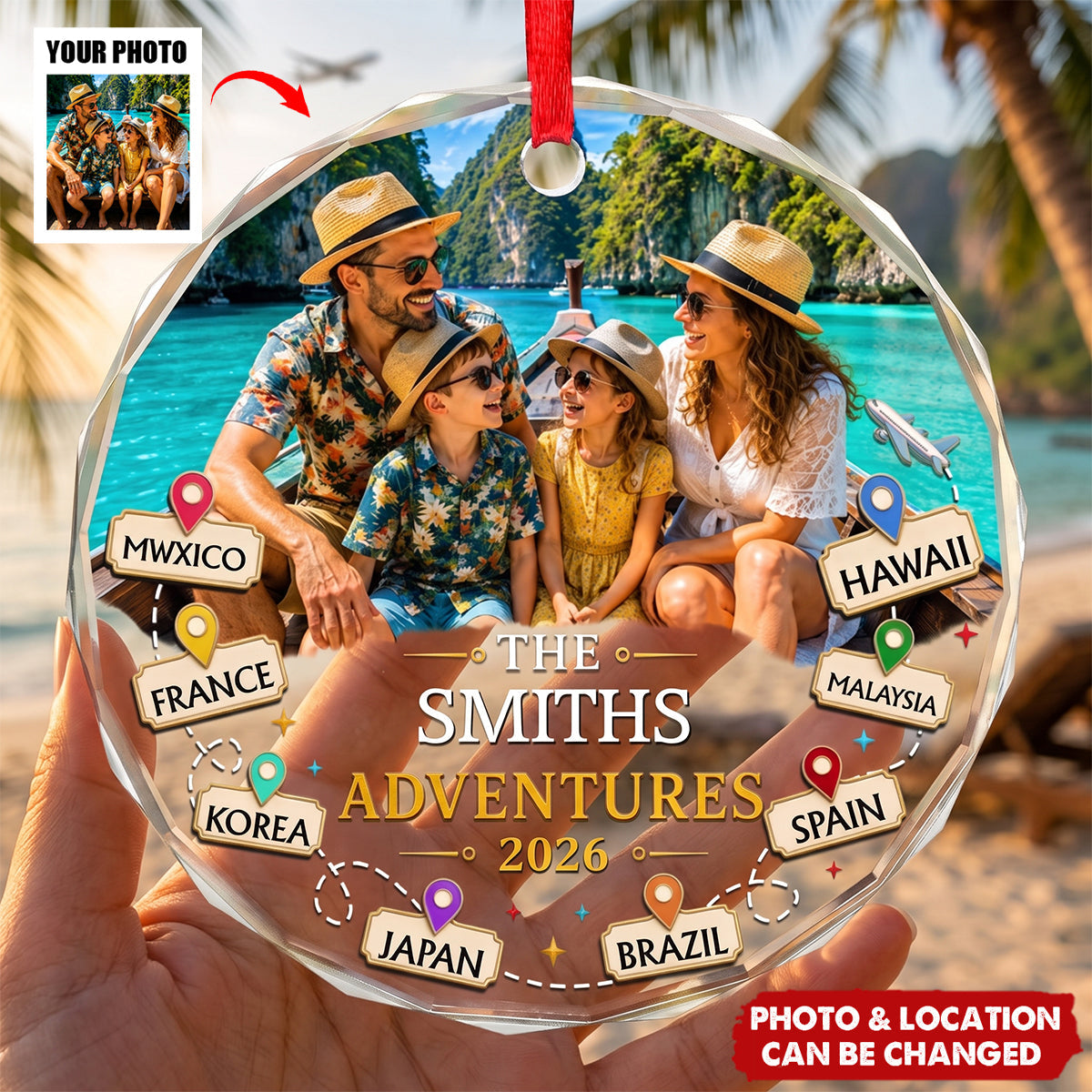 Custom Photo Circle Glass Ornament, Personalized Christmas Gifts For Family - Making Memories Around The World