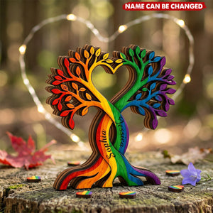 Personalized Pride Love Tree Wooden Block, LGBTQ Gift, Anniversary Keepsake