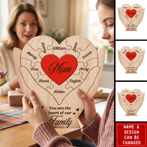 Hands Holding Heart You Are The Piece That Holds Us Together - Personalized Custom Shaped Wooden Puzzle