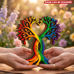 Personalized Pride Love Tree Wooden Block, LGBTQ Gift, Anniversary Keepsake