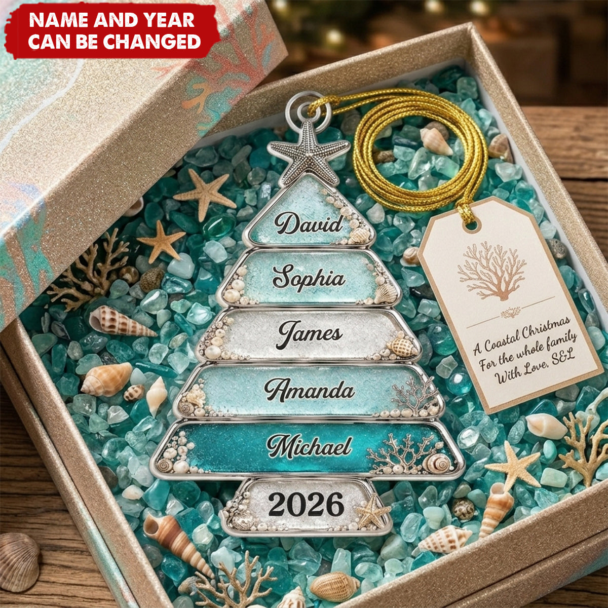Custom Sea Glass Acrylic Ornament - Personalized Christmas Birthday Gifts For Mom, Dad, Brother, Sister - Christmas Love Never Fades