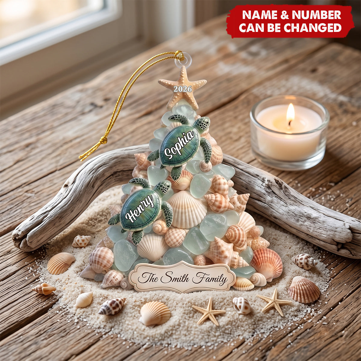 Bring The Beach To Your Tree - Personalized Sea Turtle Family Acrylic Ornament Gift