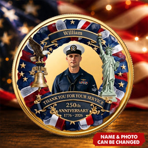 Thank You for Your Service Coin with Picture - Custom America 250 Gifts for 4th of July