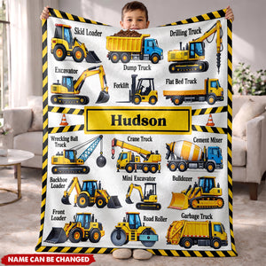 Construction Vehicles Personalized Custom Blanket, Gift For Kids