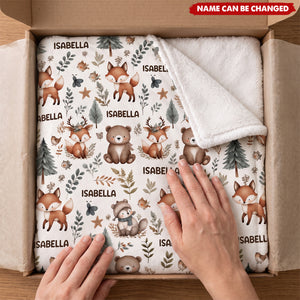 Personalized Woodland Animal Baby Fleece Blanket - Gift For Newborn & Baby Shower