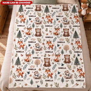 Personalized Woodland Animal Baby Fleece Blanket - Gift For Newborn & Baby Shower