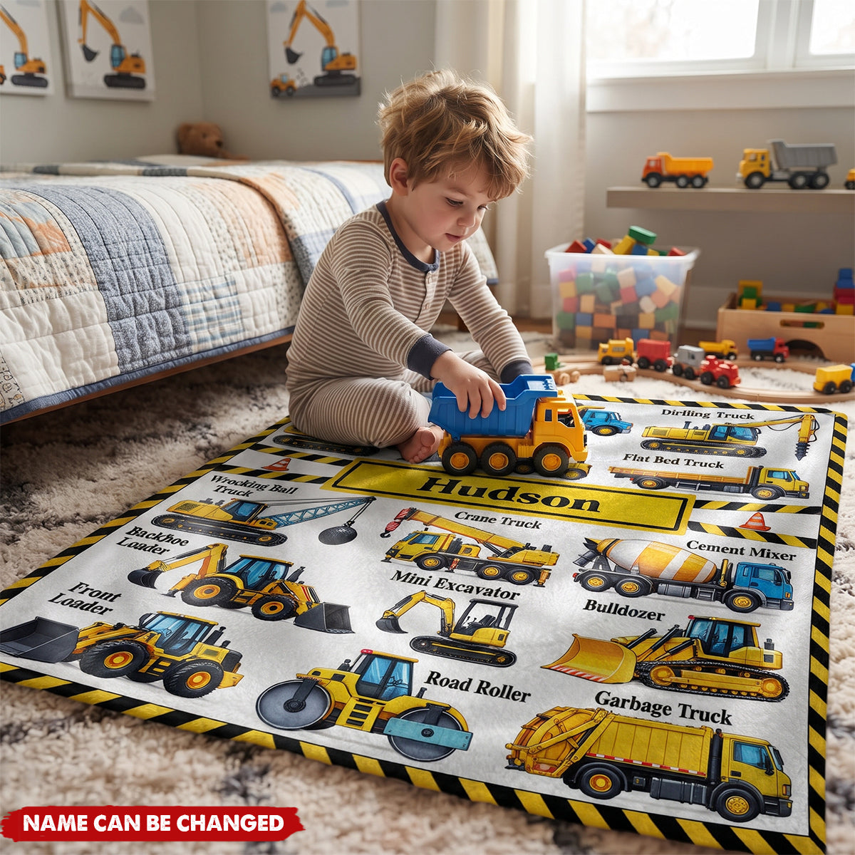 Construction Vehicles Personalized Custom Blanket, Gift For Kids