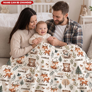 Personalized Woodland Animal Baby Fleece Blanket - Gift For Newborn & Baby Shower