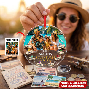 Custom Photo Circle Glass Ornament, Personalized Christmas Gifts For Family - Making Memories Around The World