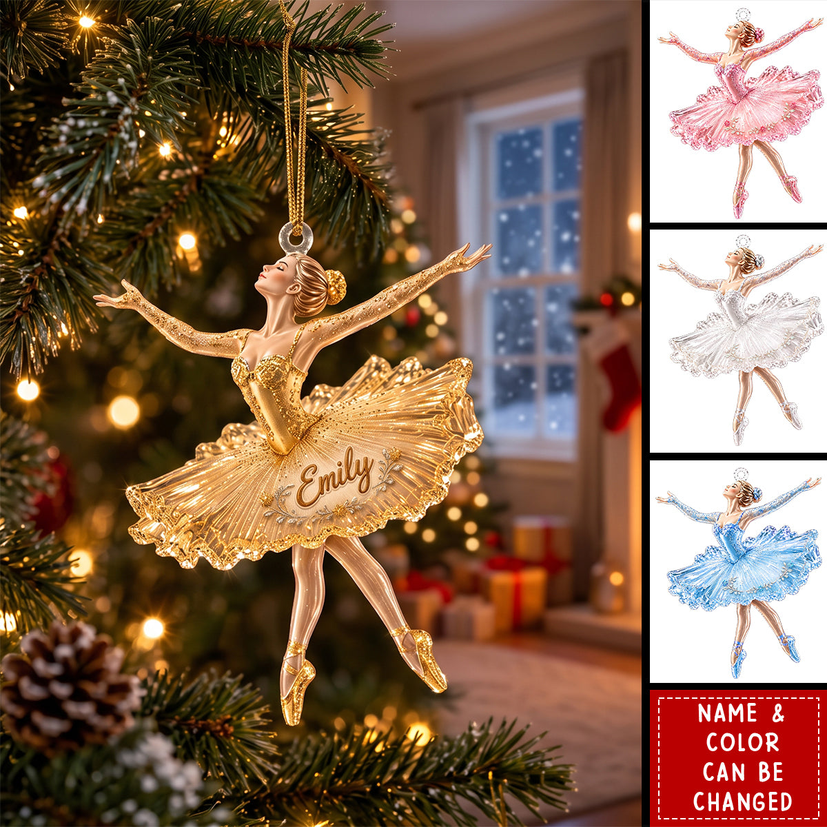 Personalized Ballerina Acrylic Ornament, Custom Name Ballet Christmas Ornament, Gift for Her