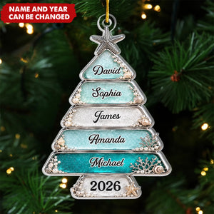 Custom Sea Glass Acrylic Ornament - Personalized Christmas Birthday Gifts For Mom, Dad, Brother, Sister - Christmas Love Never Fades